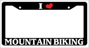 Black License Plate Frame "I Heart Mountain Biking" Auto Accessory Novelty - Imagen 1 de 1