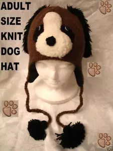 deLux CAPPELLO CANE maglia ADULTO marrone FODERATO IN PILE costume animale uomo donna berretto berretto berretto - Foto 1 di 4