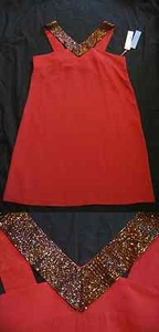 Jenny Han beads strap 100% silk dress-brick red-size L-NWT - Picture 1 of 2