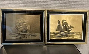 Lote de 2 Arte en Lámina de Oro Kafka Industries - Negro y Dorado Se envía en Marcos - Imagen 1 de 8