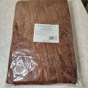 Woodgrain Elasticized Table Cover Oak 42"x68" Oval/Oblong Vinyl k6 - Picture 1 of 3