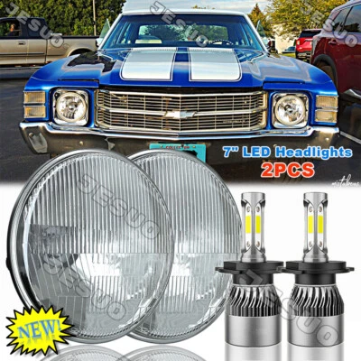2PC 7" Round LED Sealed Headlight Hi-Lo H4 for Chevrolet Chevelle 1971 1972 1973 - Изображение 1 из 4