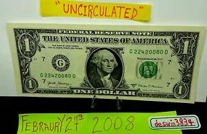 One Dollar Birthday Note February 24 2008. Uncirculated Fancy Serial Number $1 - Picture 1 of 17