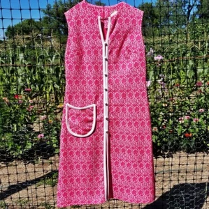 Vintage 60er Jahre rosa rosa weiß Knopf ärmelloses Etuikleid Damen NPC Moden - Bild 1 von 12