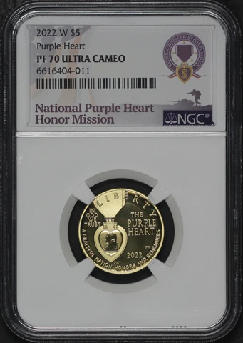 2022-W National Purple Heart Hall of Honor $5 Gold Commemorative NGC PF-70 UC Cover