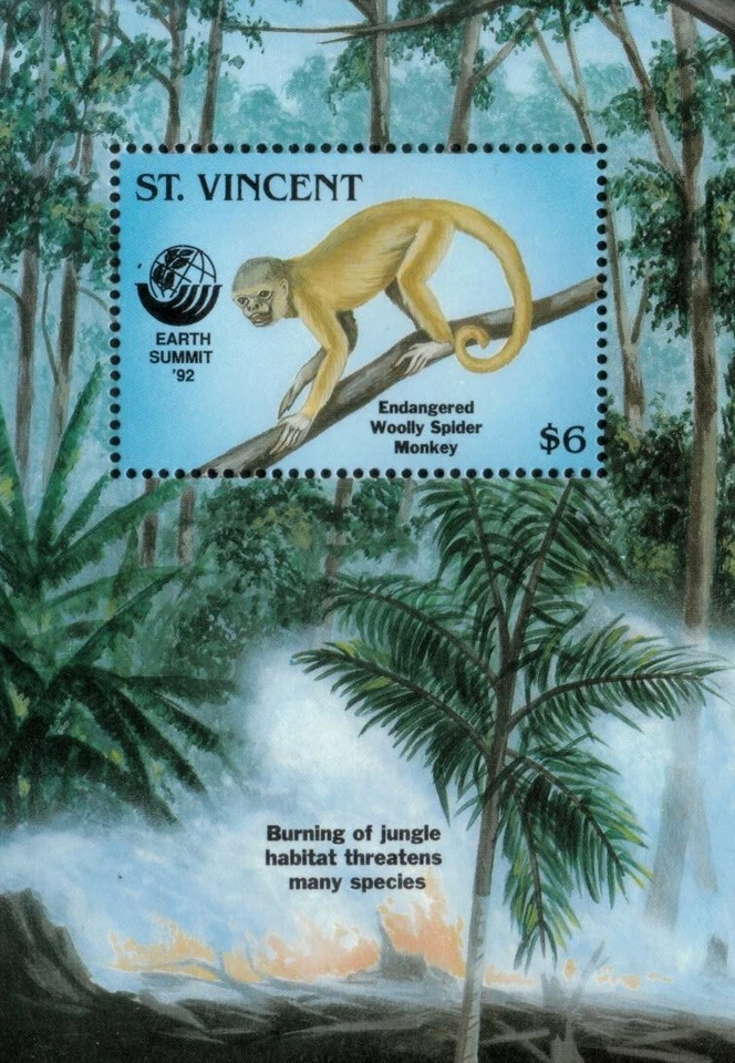San Vicente 1993 - Monos en peligro de extinción - Hoja de estampillas de recuerdo - Scott #1765 - MNH Foto 1 de 1