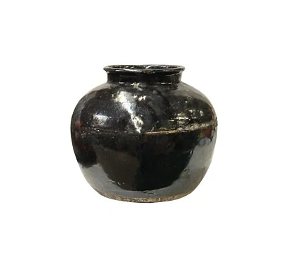 Jarrón de cerámica rural rústico terroso vintage pueblo negro JK237 Foto 1 de 4