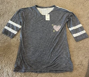 Mudd Girls Shirt Size 14- 3/4 Sleeves GRAY Blouse GIRLS UNITE - Picture 1 of 4