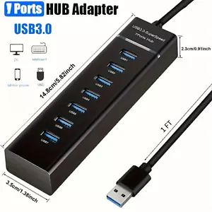 USB 3.0 Power Adapter 7 Port Multi USB Splitter Hub USB Hub Multiple - Picture 1 of 7