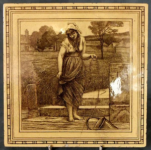 CHARMING RARE 19th. CENTURY WILLIAM WISE MINTON 8" TILE of A RURAL SCENE  - Picture 1 of 3