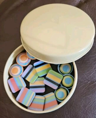 Metal Container with Decorative Tacks Push Pins Striped Eye Design In Foam Round - Image 1 of 4