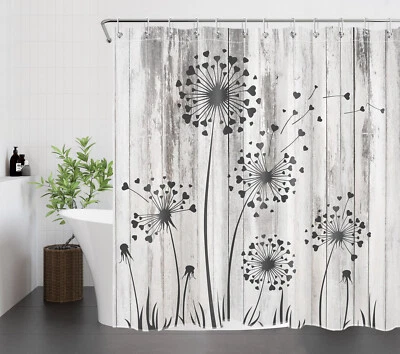 Rustic Vintage Grey Dandelion Floral Shower Curtain Bathroom Accessories Set - Image 1 of 4