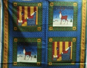 VIP ~ Sleeping Santa & Reindeer ~ 2001 ~ 100% Cotton Fabric Pillow Quilt Panel - Picture 1 of 1