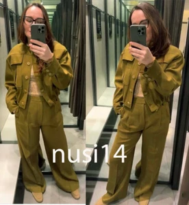 ZARA NEW WOMAN LINEN BLEND BOMBER JACKET ZW COLL. OLIVE GREEN XS-XL 2733/586/515 - Picture 1 of 4