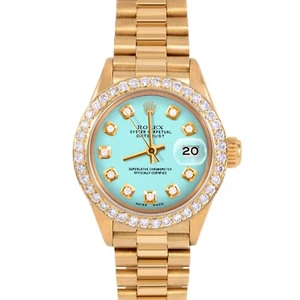 Rolex Ladies 18K Gold President Turquoise Diamond Dial Diamond Bezel - Picture 1 of 3