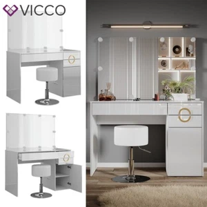 Schminktisch Adela Weiß Hochglanz, 115 x 76,4 cm mit Spiegel, LED, Hocker Vicco - Bild 1 von 8