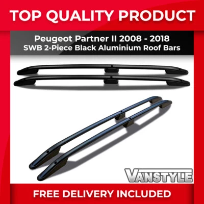 VANSTYLE FITS PEUGEOT PARTNER II 08-18 MATTE BLACK SWB ALUMINIUM ROOF STYLING RAIL BARS