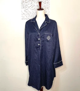 Maidenform LARGE Night Gown Sleep Shirt Dress Long Sleeves Blue White - Picture 1 of 19