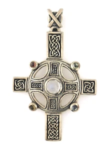 Ciondolo croce celtica in argento sterling 925 firmato di design con pietre preziose - Foto 1 di 10