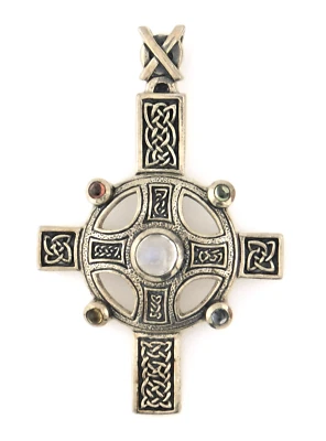 Designer Signed 925 Sterling Silver Celtic Cross Pendant with Gemstones - Image 1 of 4