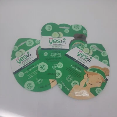 Yes To Cucumbers lote de 3 mascarillas calmantes de barro burbujeante de un solo uso Foto 1 de 4