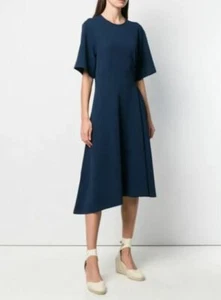 NWT See by Chloe Crew Neck Elbow Sleeve Side Cutout A-Line Navy Dress Size S L - Picture 1 of 4