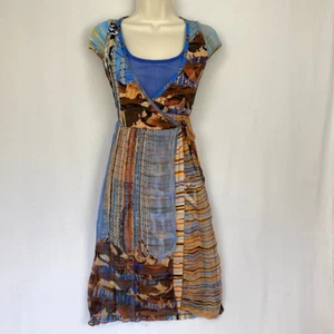 Save the Queen Wrap Dress Small Stretch Sheer Mesh Layered Boho Artsy Moroccan - Picture 1 of 13