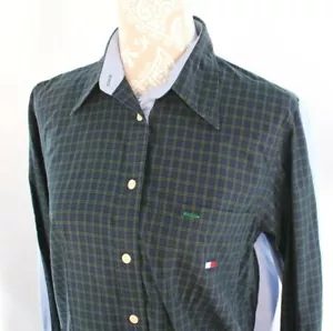 Camicia blusa T HILFIGER donna taglia 10 bottoni blocco colore verde a quadri e blu - Foto 1 di 10