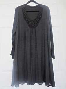 WRANGLER BLACK WRINKLED RAYON BLEND LONG SLEEVE LINING BOHO WESTERN DRESS XL - Picture 1 of 10