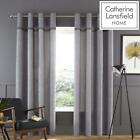 Catherine Lansfield Melville Woven Grey Eyelet Curtains Ring Top Curtain Pairs