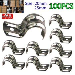 100 pcs Electrical Half Saddles Stainless Steel Fitting Conduit Saddle 20mm 25mm - Picture 1 of 11