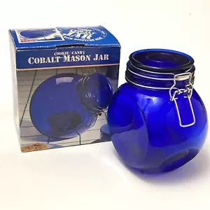 Cobalt Blue Glass Mason Cookie Jar Canister Wire Clamp Lid Rubber Seal 6-5/8" - Picture 1 of 8
