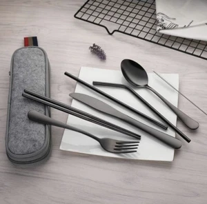 Portable Stainless Steel Eco-Friendly Flatware Set, Travel Camping Cutlery Set - Picture 1 of 10