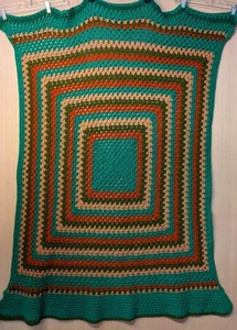 Vintage Oma Afghan Decke 5' X3' Couch Überwurf Braun Grün Herbst Boho Herbst - Bild 1 von 5