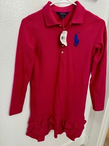 Ralph Lauren Stretch Cotton Mesh Polo Dress for Girls - Red - Size 12-14 NWT - Picture 1 of 6