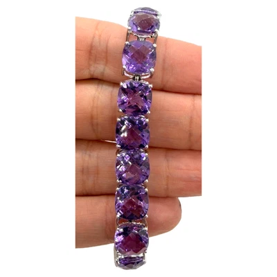 Amethyst Cushion Cut Toggle Tennis Bracelet 14k White Gold 31.05tcw 15.7gm - Image 1 of 4