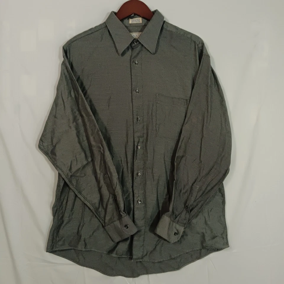 Algodão fino listrado preto e branco vintage Dillard's Murano masculino L 16 1/2 34/35 - Imagem 1 de 4