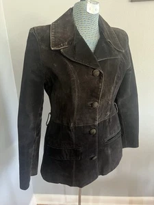 Vintage Women's Vera Pelle Black Suede Italian Leather Jacket Boho Size M - Picture 1 of 15