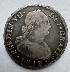 CHILE 1813 FJ INVERTED J 4 REALES FERDINAND VII .896 SILVER NICE ORIGINAL - Picture 1 of 2