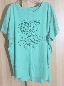 Womens Plus Size Tee Shirt Life Is Good Brand XXL Light Green With Rose Graphic - Bild 1 von 6