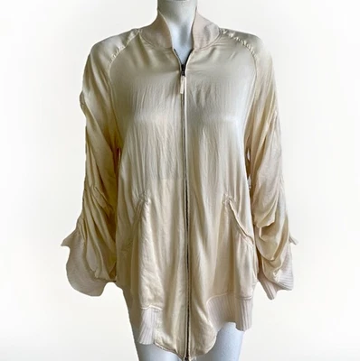 Jean Paul Gaultier 女子丝绸夹克复古拉链象牙色意大利 M 码中号阅读 — 第 1/4 张图片