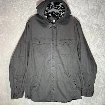 Rip Curl Men's XL Grey Hooded Overshirt Jacket Button-Front Casual Floral Hood - Image 1 of 4