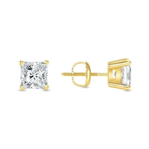 Orecchini 1/2 Ct Principessa Creati in Laboratorio Diamanti Coltivati Oro Giallo 14K Vite F/VS - Foto 1 di 3