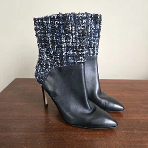 GUESS Size 8 Black Leather & Tweed Fabric Boot Vvidlet 2 - Picture 1 of 11