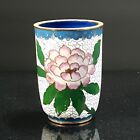 Chinese Cloisonne & Brass Vintage Cup Sake Tea Lotus Floral White Ground