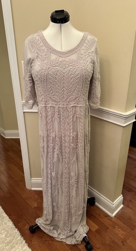 OFF WHITE Abito Orange Creek Donna Prairie Maxi M L Grande Boho Cottage Grigio Bianco Spento Pizzo
