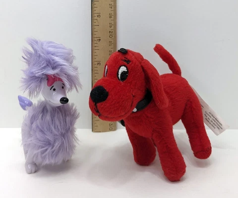 Vintage Lot 2 toys 2003 PVC Cleo & 2004 Keychain Plush Clifford the Big Red Dog Cover