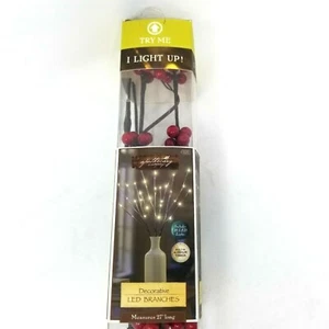 Apothecary Co 27" Decorative Warm LED Branches Holiday Red Berries Brown Base - Picture 1 of 6