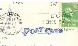 Vintage Bullseye Stamp 1942 Washington $0.01 Cent Green Stamp Los Angeles Cal - Picture 1 of 3