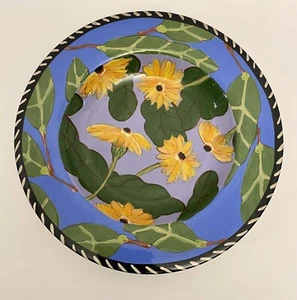 Vintage Droll Designs USA 12” giallo floreale con foglie ciotola ceramica artistica (1). - Foto 1 di 7
